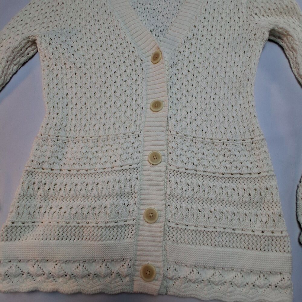 Eddie Bauer Cream 100% Cotton Knit L/S Cardigan Sweater Button Front Size TL - Picture 2 of 10